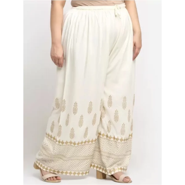 Women's Plus Size Relaxed Fit Viscose Rayon Palazzo Trousers (Cream)