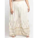 Women's Plus Size Relaxed Fit Viscose Rayon Palazzo Trousers (Cream)