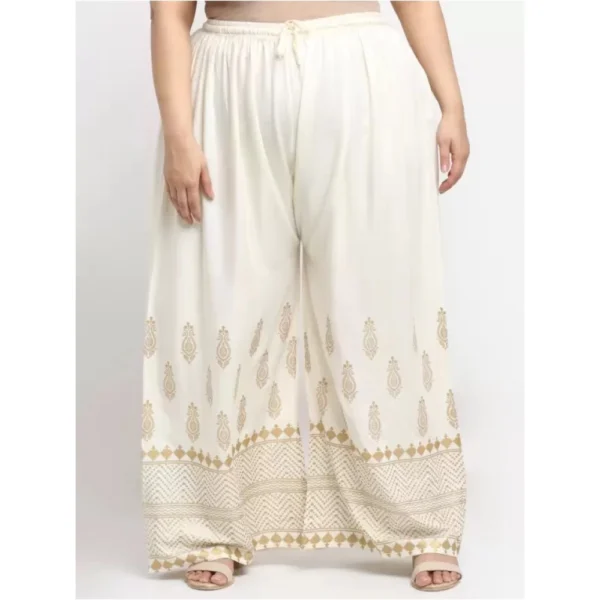 Women's Plus Size Relaxed Fit Viscose Rayon Palazzo Trousers (Cream)