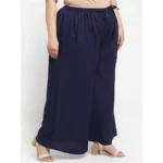 Women's Plus Size Flared Fit Viscose Rayon Palazzo Trousers (Dark Blue)