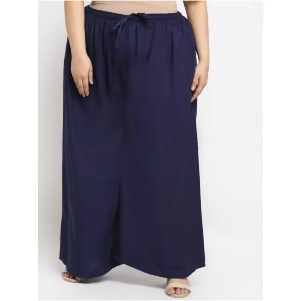 Women's Plus Size Flared Fit Viscose Rayon Palazzo Trousers (Dark Blue)