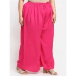 Women's Plus Size Flared Fit Viscose Rayon Palazzo Trousers (Pink)