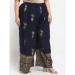 Women's Plus Size Relaxed Fit Viscose Rayon Palazzo Trousers (Dark Blue)