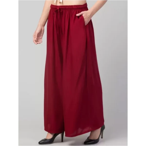 Women's Plus Size Relaxed Fit Viscose Rayon Palazzo Trousers (Maroon)