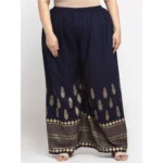 Women's Plus Size Relaxed Fit Viscose Rayon Palazzo Trousers (Dark Blue)