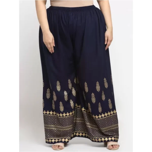 Women's Plus Size Relaxed Fit Viscose Rayon Palazzo Trousers (Dark Blue)