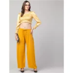 Women's Plus Size Relaxed Fit Viscose Rayon Palazzo Trousers (Yellow)