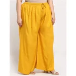 Women's Plus Size Flared Fit Viscose Rayon Palazzo Trousers (Yellow)