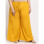 Women's Plus Size Flared Fit Viscose Rayon Palazzo Trousers (Yellow)