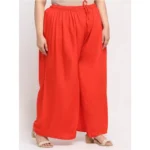 Women's Plus Size Flared Fit Viscose Rayon Palazzo Trousers (Red)