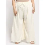 Women's Plus Size Flared Fit Viscose Rayon Palazzo Trousers (Cream)