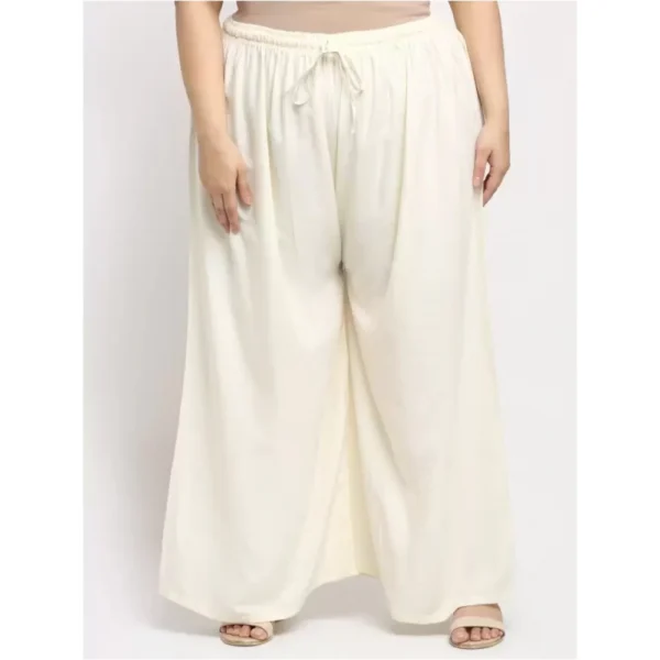 Women's Plus Size Flared Fit Viscose Rayon Palazzo Trousers (Cream)