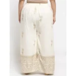 Women's Plus Size Relaxed Fit Viscose Rayon Palazzo Trousers (Cream)