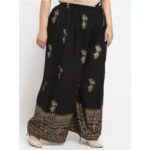 Women's Plus Size Relaxed Fit Viscose Rayon Palazzo Trousers (Black)