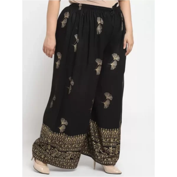 Women's Plus Size Relaxed Fit Viscose Rayon Palazzo Trousers (Black)