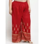 Women's Plus Size Relaxed Fit Viscose Rayon Palazzo Trousers (Red)