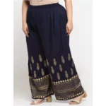 Women's Plus Size Relaxed Fit Viscose Rayon Palazzo Trousers (Dark Blue)