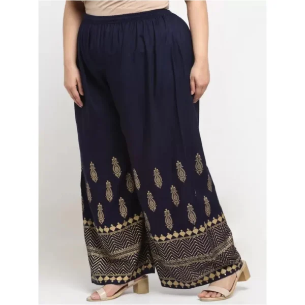 Women's Plus Size Relaxed Fit Viscose Rayon Palazzo Trousers (Dark Blue)