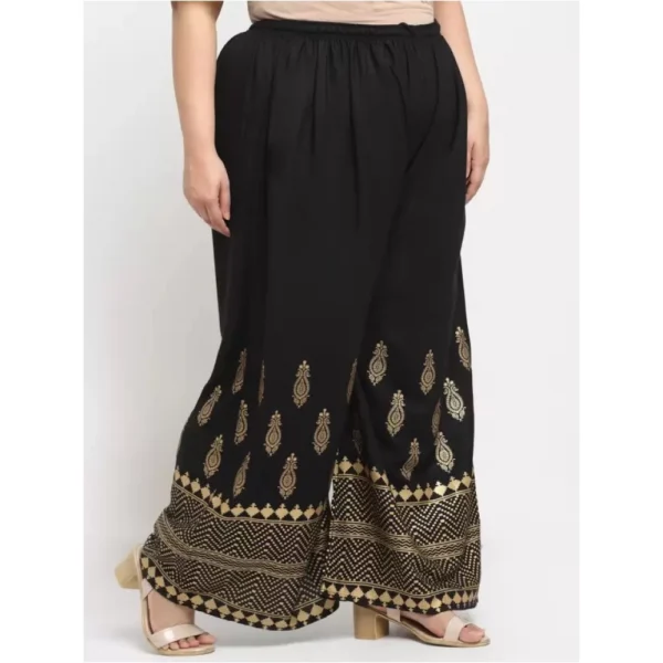 Women's Plus Size Relaxed Fit Viscose Rayon Palazzo Trousers (Black)