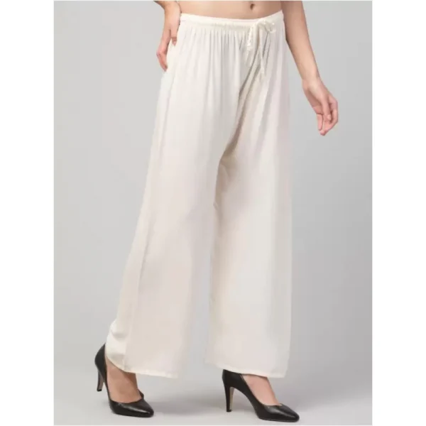 Women's Plus Size Relaxed Fit Viscose Rayon Palazzo Trousers (Cream)