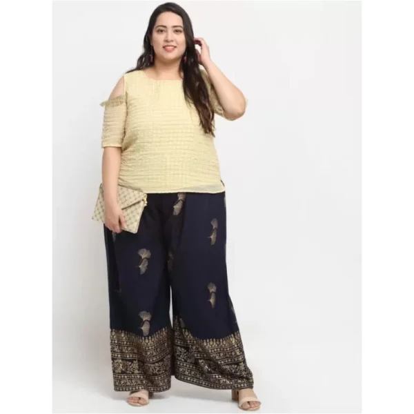Women's Plus Size Relaxed Fit Viscose Rayon Palazzo Trousers (Dark Blue)