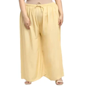 Women's Plus Size Flared Fit Viscose Rayon Palazzo Trousers (Gold)