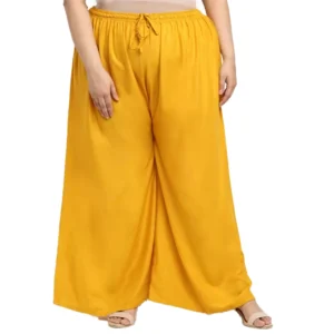 Women's Plus Size Flared Fit Viscose Rayon Palazzo Trousers (Yellow)