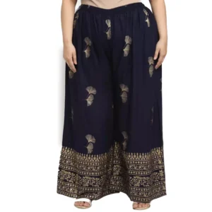 Women's Plus Size Relaxed Fit Viscose Rayon Palazzo Trousers (Dark Blue)