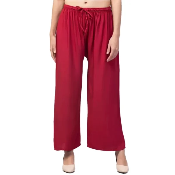 Women's Plus Size Relaxed Fit Viscose Rayon Palazzo Trousers (Maroon)