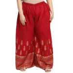 Women's Plus Size Relaxed Fit Viscose Rayon Palazzo Trousers (Red)