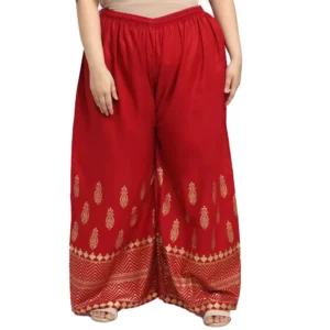 Women's Plus Size Relaxed Fit Viscose Rayon Palazzo Trousers (Red)