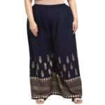 Women's Plus Size Relaxed Fit Viscose Rayon Palazzo Trousers (Dark Blue)