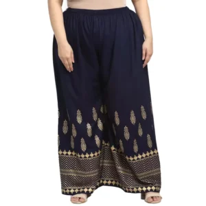 Women's Plus Size Relaxed Fit Viscose Rayon Palazzo Trousers (Dark Blue)