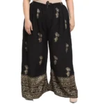 Women's Plus Size Relaxed Fit Viscose Rayon Palazzo Trousers (Black)