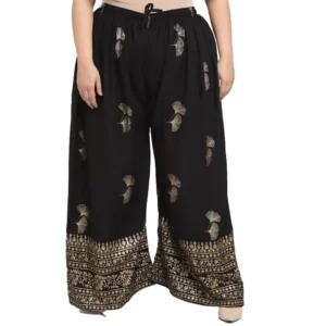 Women's Plus Size Relaxed Fit Viscose Rayon Palazzo Trousers (Black)