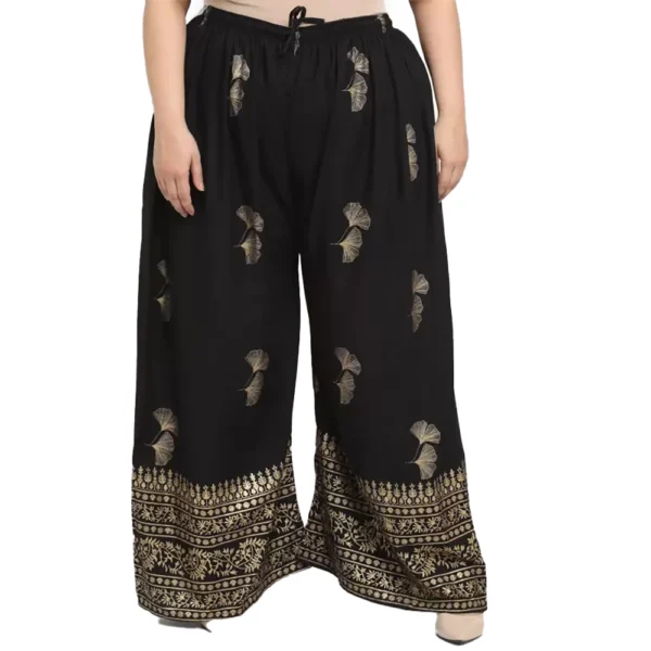 Women's Plus Size Relaxed Fit Viscose Rayon Palazzo Trousers (Black)