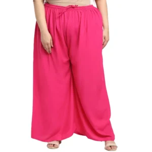Women's Plus Size Flared Fit Viscose Rayon Palazzo Trousers (Pink)