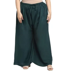 Women's Plus Size Flared Fit Viscose Rayon Palazzo Trousers (Dark Green)