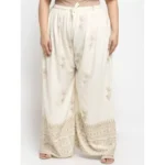 Women's Plus Size Relaxed Fit Viscose Rayon Palazzo Trousers (Cream)