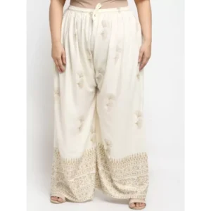 Women's Plus Size Relaxed Fit Viscose Rayon Palazzo Trousers (Cream)