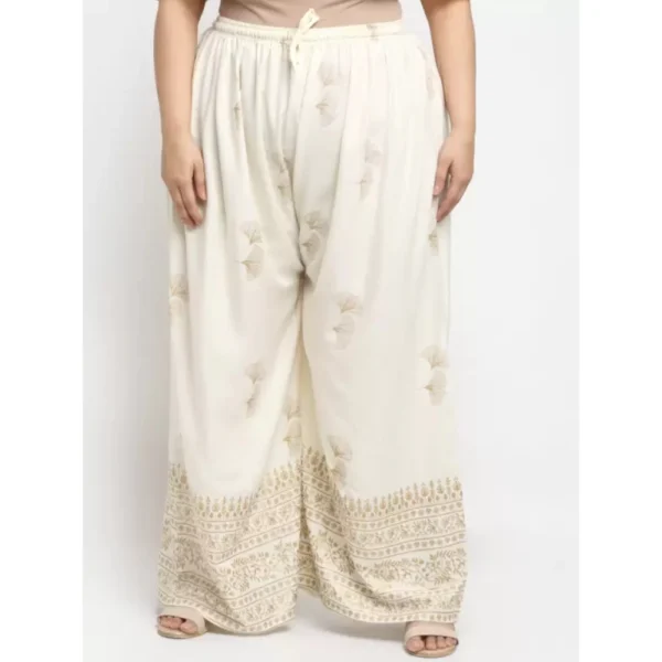 Women's Plus Size Relaxed Fit Viscose Rayon Palazzo Trousers (Cream)