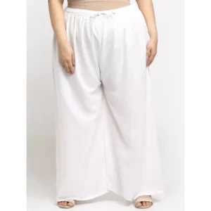 Women's Plus Size Flared Fit Viscose Rayon Palazzo Trousers (White)
