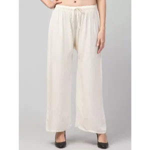 Women's Plus Size Relaxed Fit Viscose Rayon Palazzo Trousers (Cream)