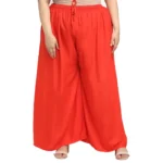 Women's Plus Size Flared Fit Viscose Rayon Palazzo Trousers (Red)