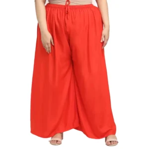 Women's Plus Size Flared Fit Viscose Rayon Palazzo Trousers (Red)