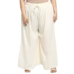 Women's Plus Size Flared Fit Viscose Rayon Palazzo Trousers (Cream)