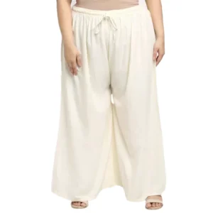 Women's Plus Size Flared Fit Viscose Rayon Palazzo Trousers (Cream)