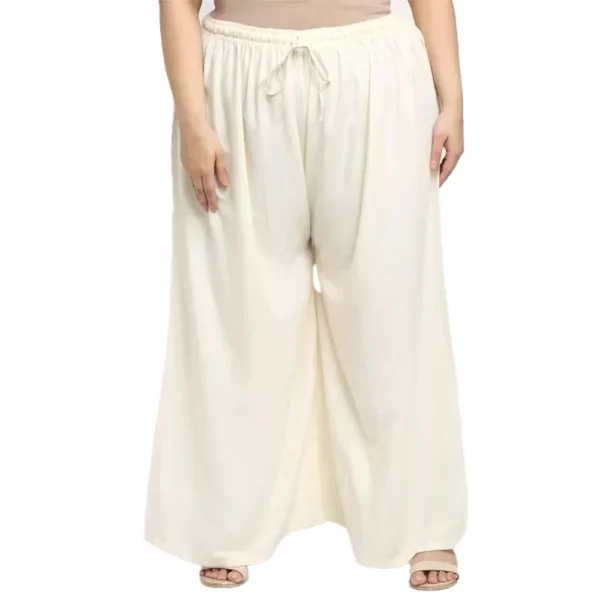 Women's Plus Size Flared Fit Viscose Rayon Palazzo Trousers (Cream)