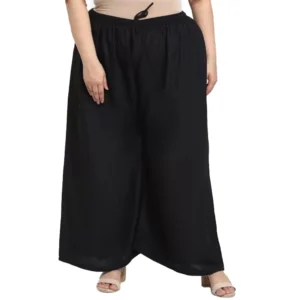 Women's Plus Size Flared Fit Viscose Rayon Palazzo Trousers (Black)