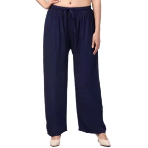 Women's Plus Size Relaxed Fit Viscose Rayon Palazzo Trousers (Dark Blue)